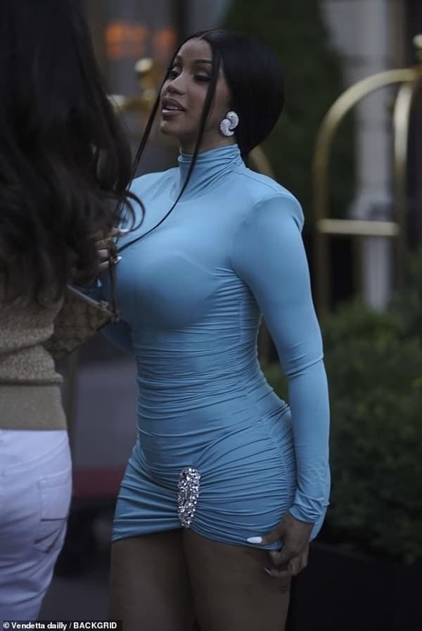 Cardi B Channel Kim Kardashian in a Blue Bodycon Dress Cardi B Channel Kim Kardashian in a Blue Bodycon Dress