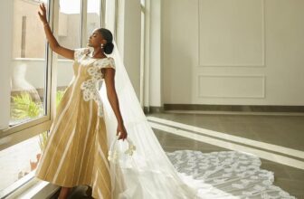 photo of a lady on aso oke wedding dress - Fashion Police Nigeria