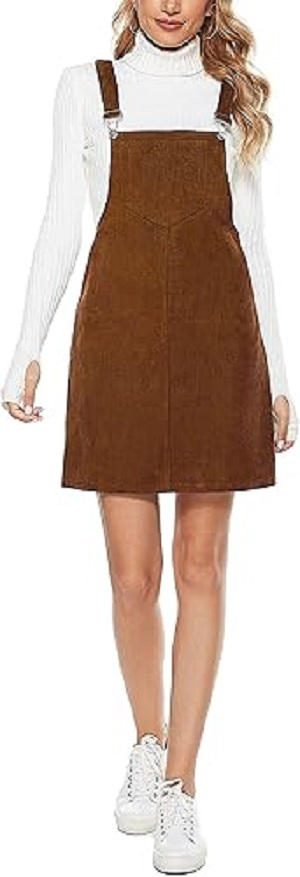 Hooever Women's Cute Corduroy Overall Bib Dress Pinafore Suspender Dress Skirt Jumper (1)