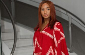 temi otedola wearing a fringe adire dress - Fashion Police Nigeria