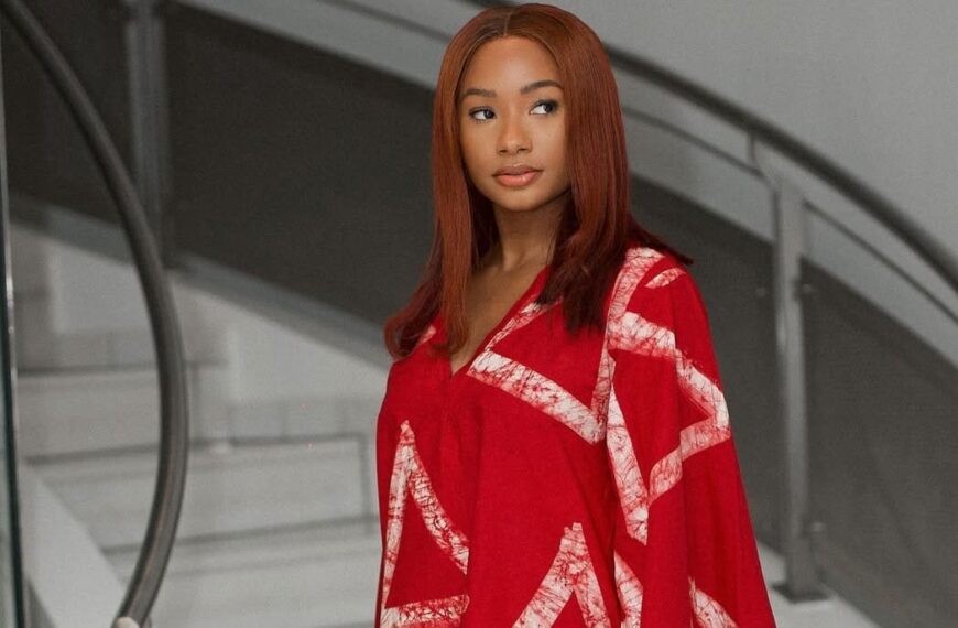 temi otedola wearing a fringe adire dress - Fashion Police Nigeria