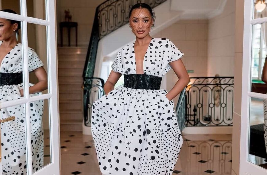 Photo of Temi Otedola wearing a polka dot dress during her court wedding - Fashion Police Nigeria