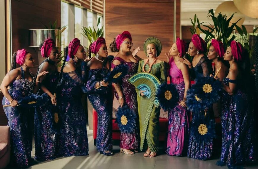 Photo of Yoruba brides with the bride wearing a beautiful aso-ebi colour combination - Fashion Police Nigeria