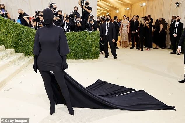 Photo of Kim Kardashian wearing a black Balenciaga catsuit during the 2021 Met Gala - Fashion Police Nigeria