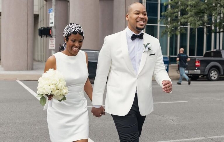 photo of a happy, beautiful bride and groom - Fashion Police Nigeria
