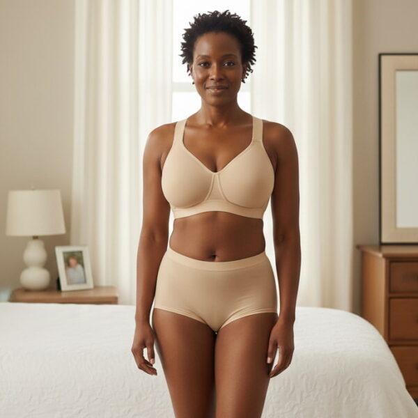 photo of a woman wearing a support bra