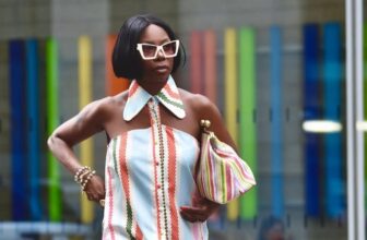 A lady wearing a colourful off-shoulder dress - Fashion Police Nigeria