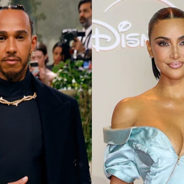 Photo of Kim Kardashian and Lewis Hamilton sitting together at the 2026 Super Bowl - Fashion Police Nigeria