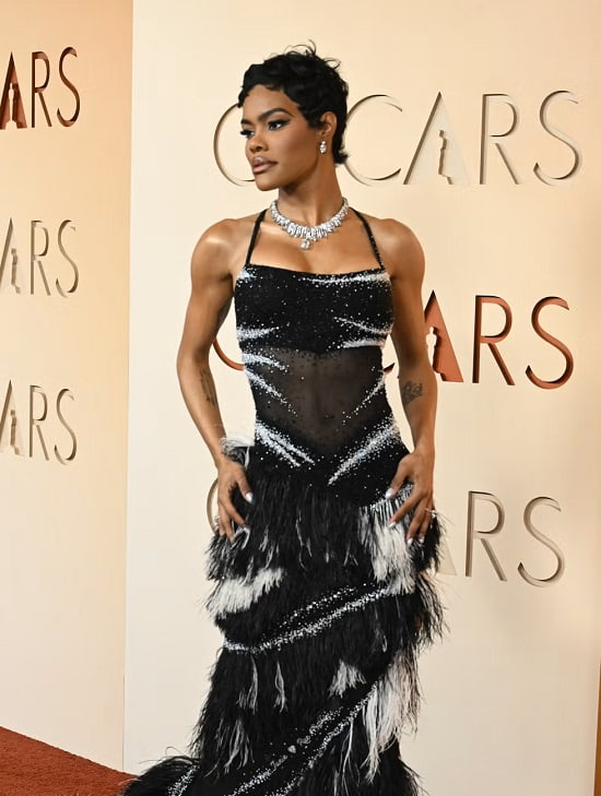 Teyana Taylor Bares Abs in Sheer Feathered Chanel Gown at the 2026 Oscars