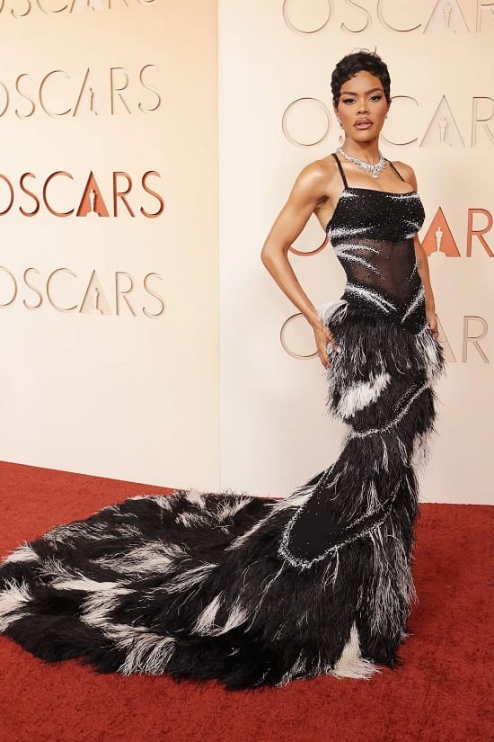 Teyana Taylor Bares Abs in Sheer Feathered Chanel Gown at the 2026 Oscars