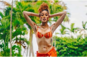 Winnie Harlow Showcases Her Supermodel Figure in a Bright Thong Bikini