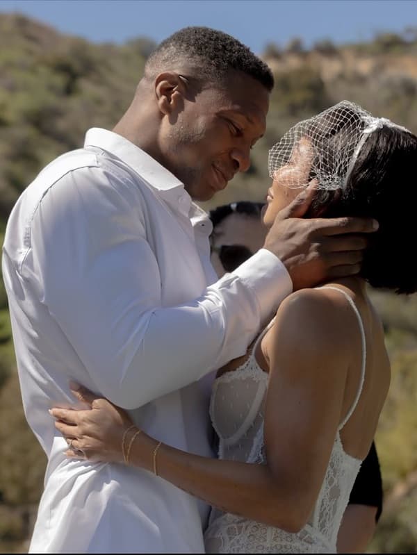 Photo of Megan Good and Jonathan Majors one-year wedding anniversary