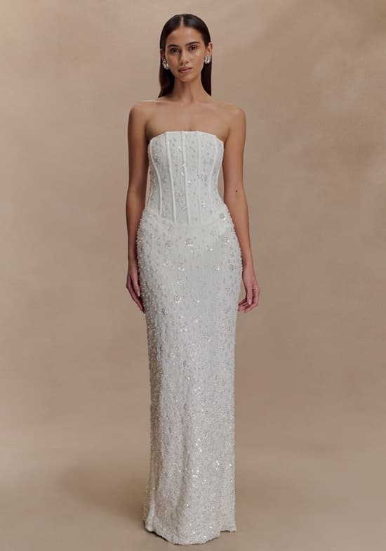 Best Places to Buy Your Gorgeous Wedding Dress Online Meshki Gemma Strapless Embellished Maxi Dress - Fashio Police Nigeria