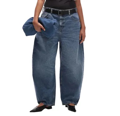 Shop ASOS DESIGN Curve high waisted barrel leg jeans in dark mid wash Circular Design Collection - Fashion Police Nigeria