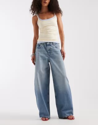 shop ASOS DESIGN baggy horseshoe jean in light mid wash - Fashion Police Nigeria