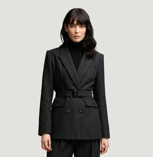 shop Argent Belted Double-Breasted Blazer in wool blend - Fashion Police Nigeria