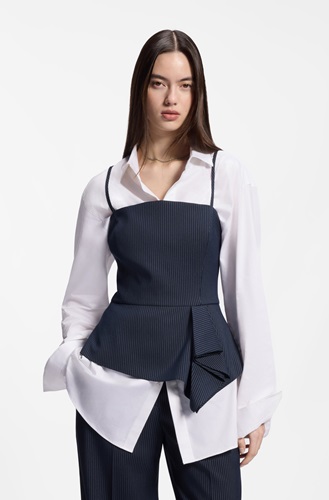 shop HUGO BOSS Pinstripe top with peplum hem - Fashion Police Nigeria