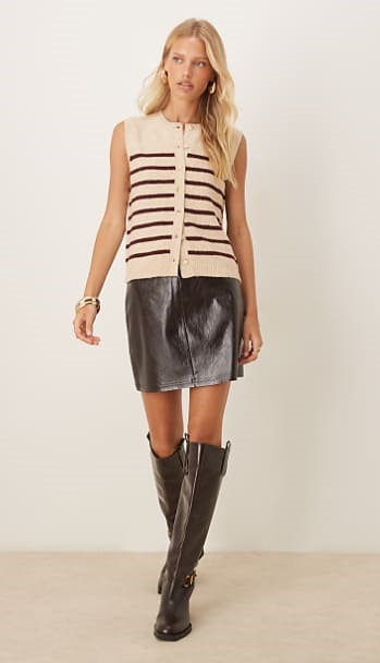 shop JDY faux leather textured mini skirt in dark brown - Fashion Police Nigeria