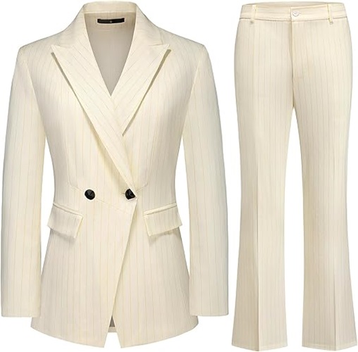 shop Lamgool Women's Pinstrip Suit Gold Lines 2 Pieces Slim Fit Business Blazer Flared Pants Set for Work - Fashion Police Nigeria
