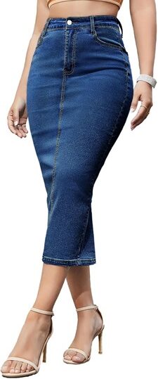shop Women's Long Jean Skirts Stretch Denim Midi Skirts - Fashion Police Nigeria