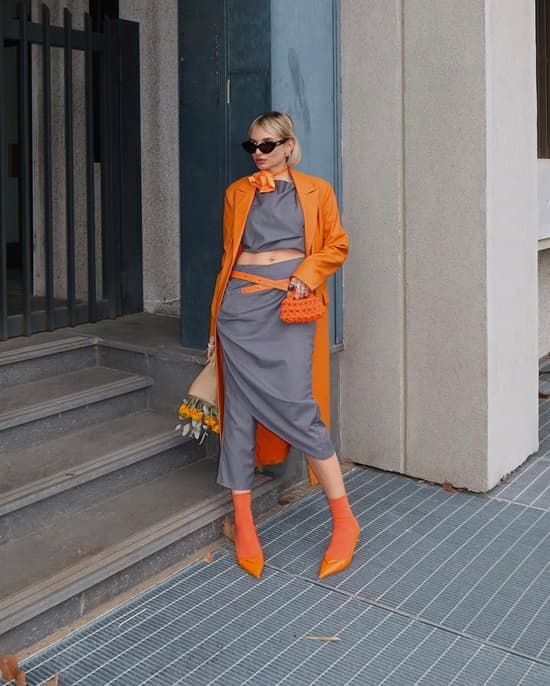 grey and orange combination dress 7 Colours Fashion Girls Are Wearing With Orange This Summer