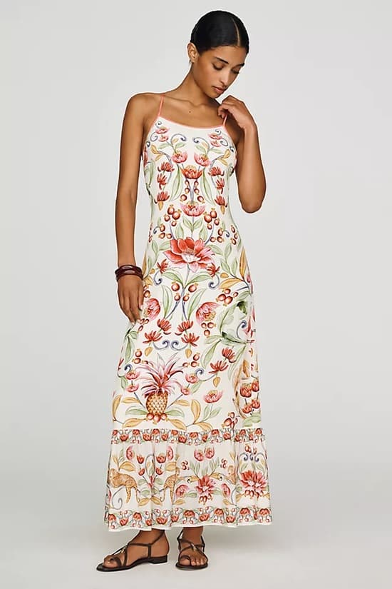 Summer Vacation on Your Mind? 10 Dresses to Shop Now Shop Anthropologie x Farm Rio Printed Strappy Maxi Dress - Fashion Police Nigeria