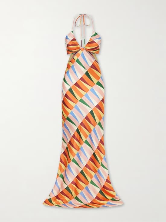 Summer Vacation on Your Mind? 10 Dresses to Shop Now Shop Caterina printed silk-blend satin halterneck maxi dress - Fashion Police Nigeria