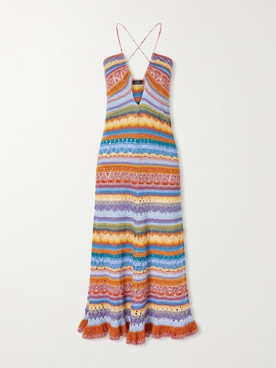 Summer Vacation on Your Mind? 10 Dresses to Shop Now Shop ETRO crochted striped cotton midi dress - Fashion Police Nigeria