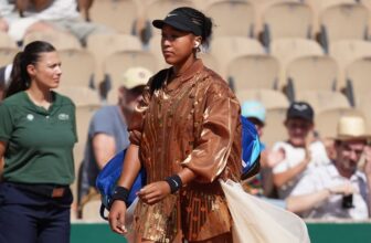Naomi Osaka wears sparkling gold peplum tracksuit jacket paired with a matching minidress - Fashion Police Nigeria