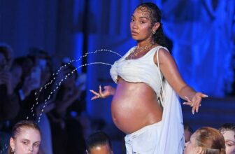 Leigh-Anne-Pinnock-walks-the-runway-at-the-Di-Petsa-show-during-LFW