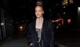 Rihanna Shows Off Her Style in a Long Coat, Baggy Jean, and a Stack of Necklaces