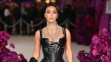 Kim Kardashian Brought Some Drama in a Black Leather Corset Dress at All’s Fair London Premiere