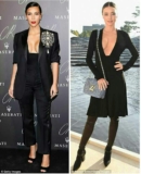 Copycat: Miranda Kerr copies Kim Kardashian in similar plunging black top and slicked back hair