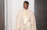Tiwa Savage Mastered Menswear in a 3-Piece Beige Pantsuit