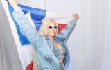 Beyonce Sparkles in a Blue Bejeweled Bra Top, Matching Jacket and Denim Pants