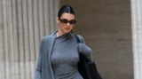 Kendall Jenner Makes The Gray Sweater Dress Look Chic With Black Accessories