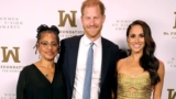 Meghan Markle Showed Up In A Gold Metallic Dress At The Women of Vision Awards With Her Mother