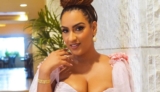 Juliet Ibrahim is a Vision in a Sheer Pink Gown With Drape Shoulders