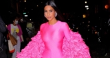Kim Kardashian Bundles Up In A Balenciaga Hot Pink Look