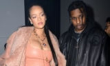Rihanna Wraps Up Her Baby Bump In A Clingy Leather Mini Dress