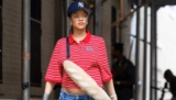 Rihanna Flashes Her New Baby Bump in a Cropped Striped Polo and Denim Pants