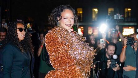 Rihanna Opened Paris Fashion Week in a Bold Tinsel Skirt Suit at Matières Fécales