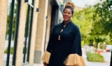 Stephanie Okereke Steps Out in a Gorgeous Traditional Black Dress and Matching Booties